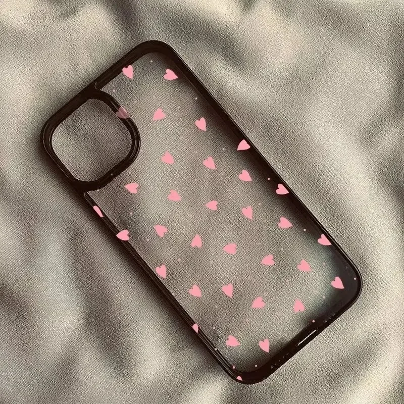 Chic Pink Heart Design Phone Case - Fashionable Black Clear Cover