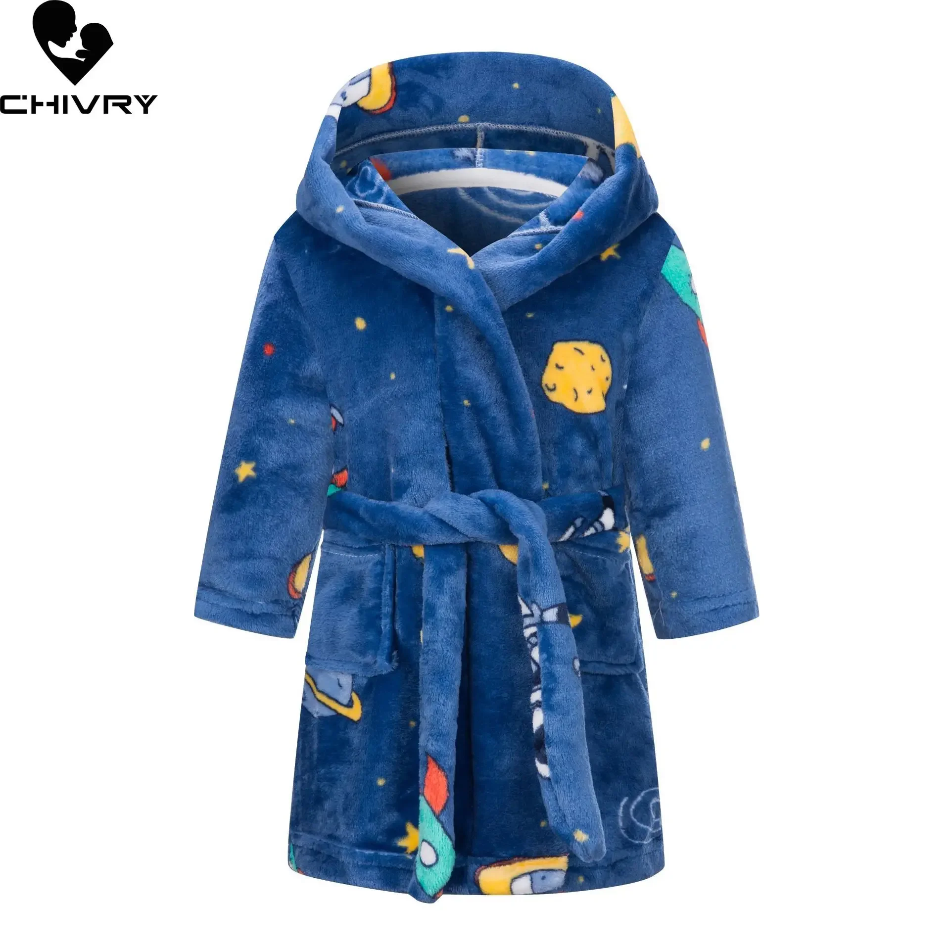 Autumn Winter Kids Hooded Flannel Bathrobe Pajamas Long Sleeve for kids pajamas set child bathrobe kids robe