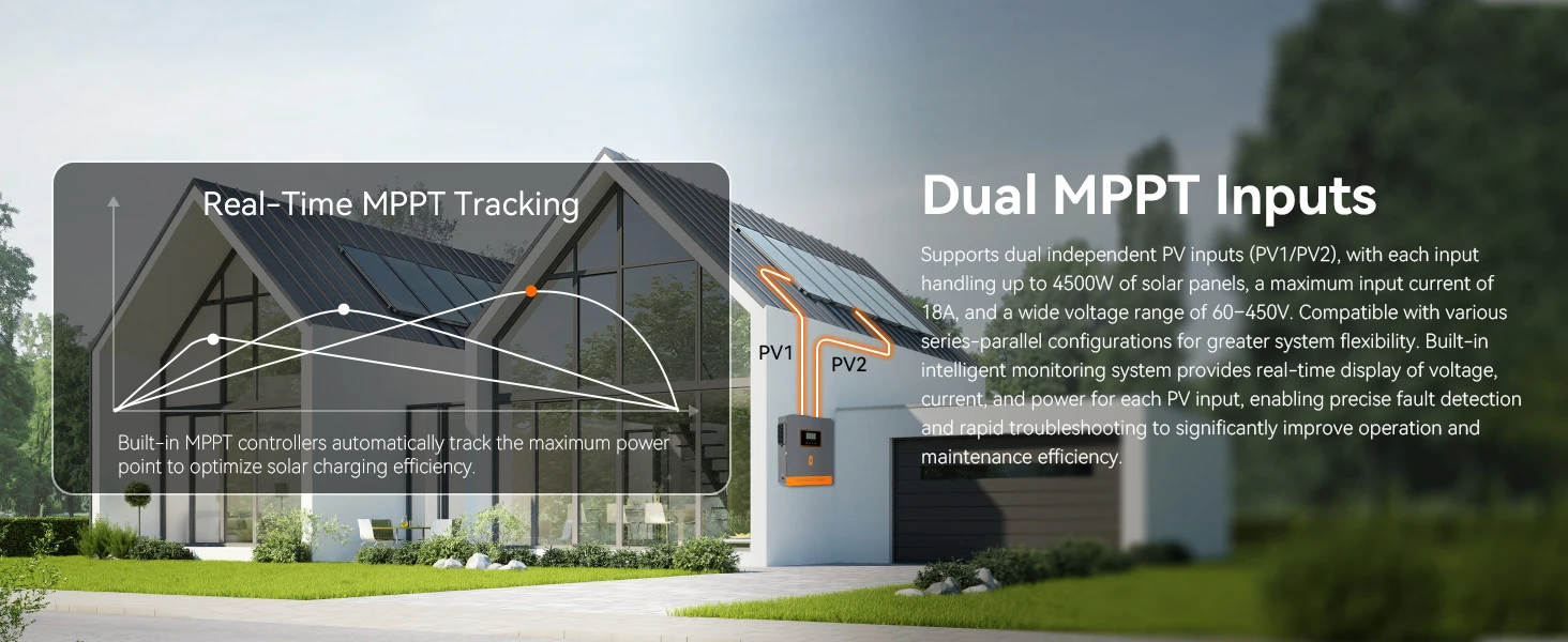 6KW Hybrid Solar PV Inverter 230VAC Dual MPPT Input LCD Display Pure Sine Wave M
