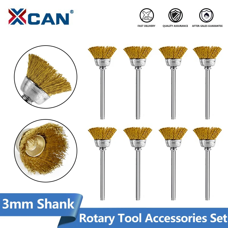 Шлифовальная щетка XCAN, абразивный инструмент с хвостовиком 3,0 мм, латунная проволочная щетка для вращающегося инструмента Dremel, инструмент для полировки металла, 10/20 шт. проволочная щетка xcan для полировки dremel 10 шт хвостовик 3 мм аксессуары для вращающихся инструментов