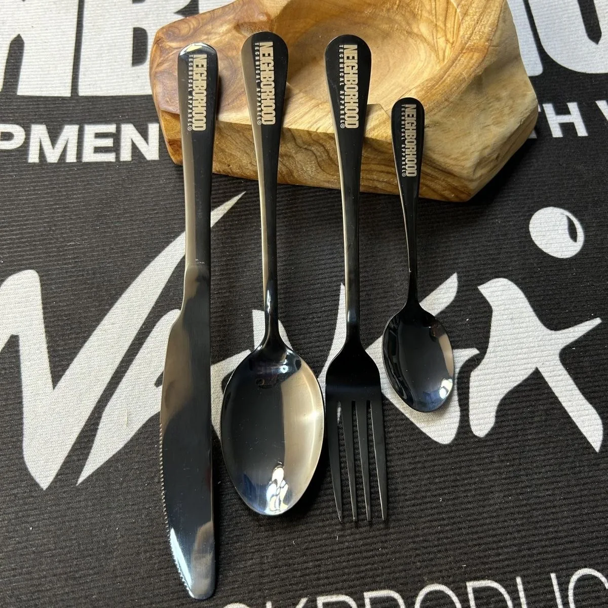 NBHD spoon tableware spoon long handle thickened home outdoor portable 304 stainless steel black steak knife 4