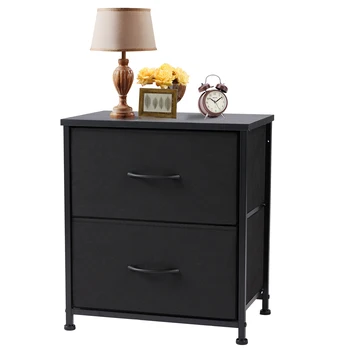 JHK Nightstand Bedside Coffee Sofa Tea Table Storage Closet Chest Clothes Display For Bedroom 2 Fabric Drawers Cabinet Furniture 4
