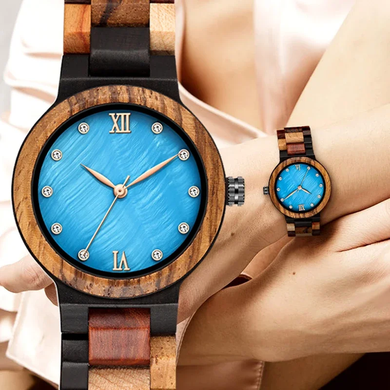 

Wooden Strap Ladies Quartz Watch Creative Fashion Colorful Wristwatch Pearl Elegant Gift for Women Decorate Jewelry reloj mujer