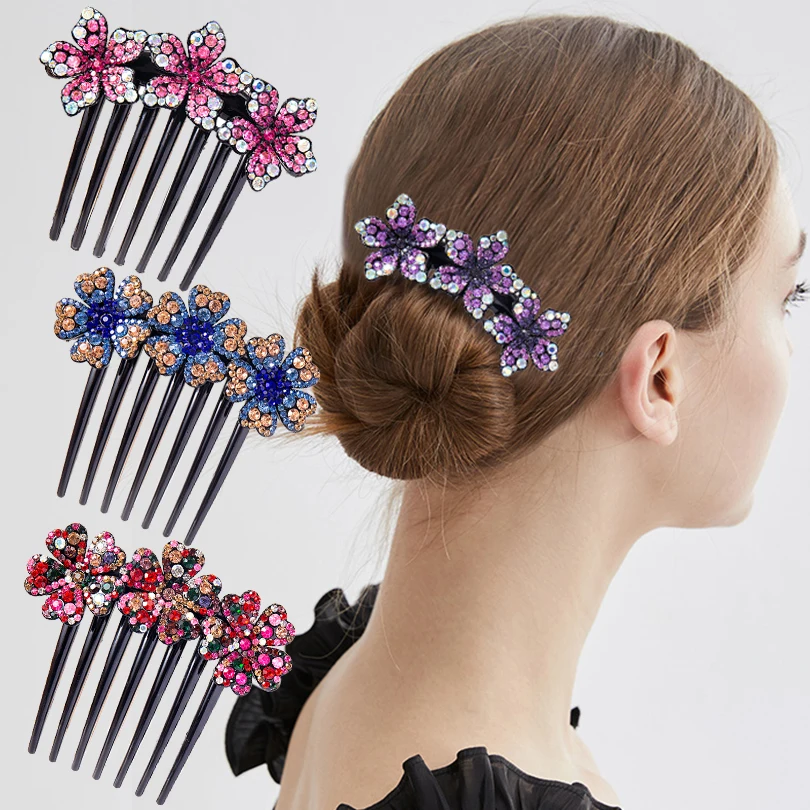 

Flowers Rhinestone Hair Comb Clips Sticks for Women Barrette Crystal Hairpin Ornaments Bridal Headpiece Fashion Hair Accessories