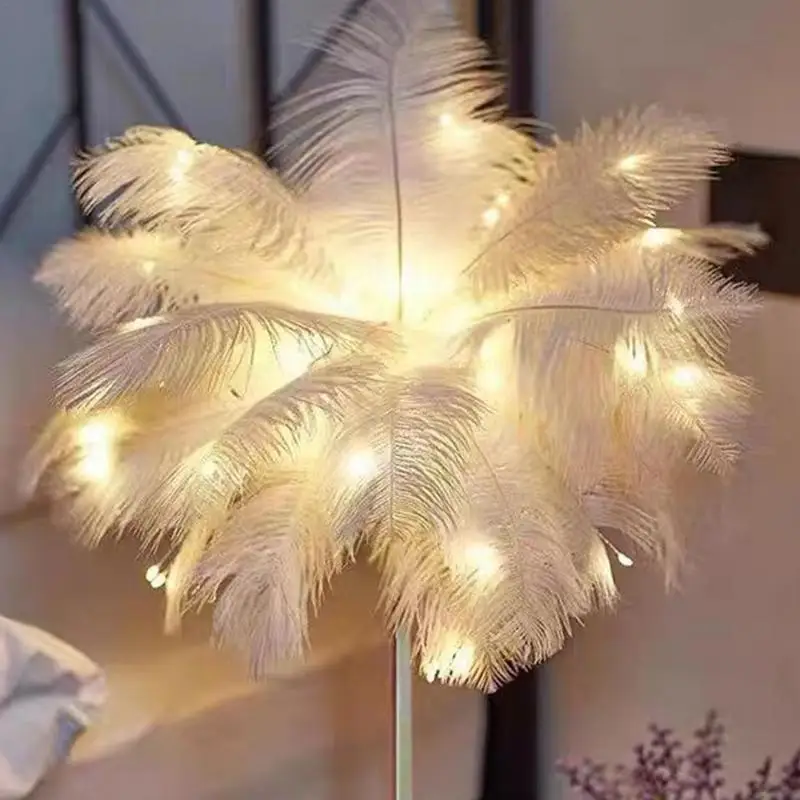Feather LED Light Bedside Desk Lamp Elegant LED Night Light Feather Bedroom Bedside Lamp Atmosphere Night