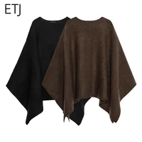 ETJ 2025 women's new fashion oversized loose version of the round neck cape sweater solid color bat sleeve sweater - Image 2