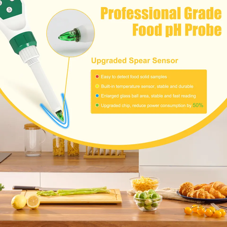 Voedsel digitale pH-meter pH-meters 0.00~14.00, hoge precisie temperatuur zuurgraad tester voor het brouwen van fruit, kaas, vlees, ingeblikt deeg, bodem ph-meter Voedsel digitale pH-meter pH-meters 0.00~14.00, hoge precisie temperatuur zuurgraad tester voor het brouwen van fruit, kaas, vlees, ingeblikt deeg, bodem ph-meter