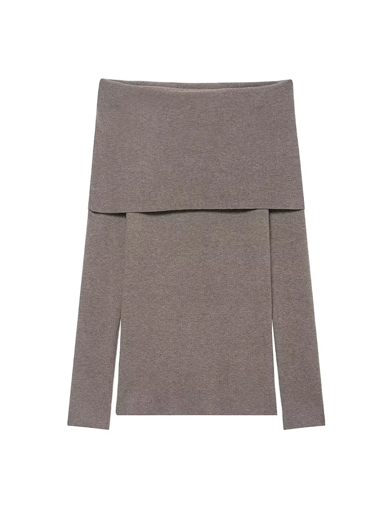  Autumn New Women Off Shoulder Knitted Shirt Elegant Solid Pullover Sweaters Female Long Sleeve Elastic Skinny Slim Knitted Top