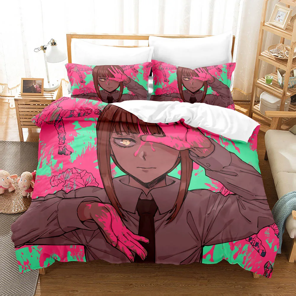 Motosserra homem cama anime dos desenhos animados twin conjunto de cama  duplo 3 peça capa edredão duplo rei capa têxtil casa - AliExpress