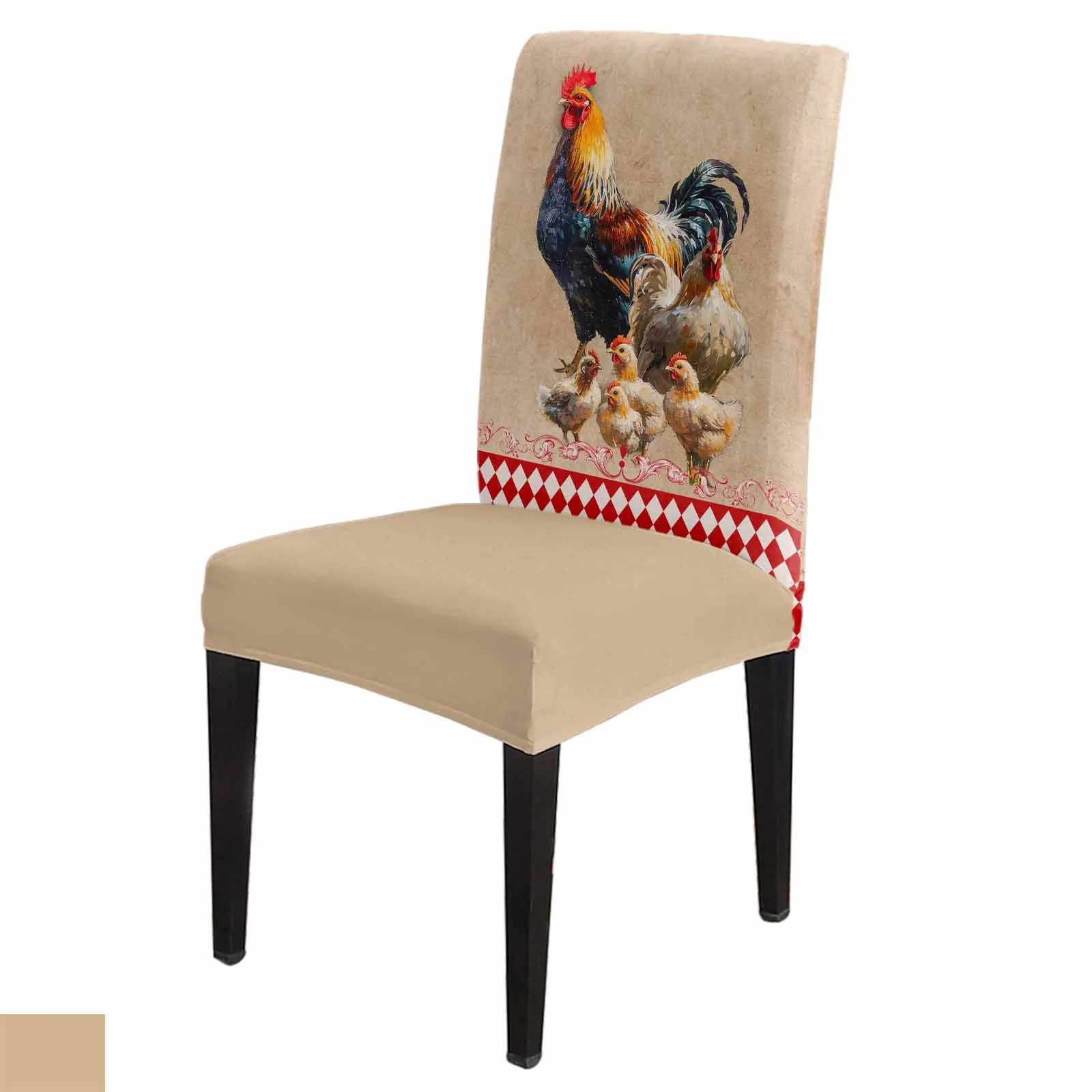 

Retro Country Farm Rooster Hen Dining Chair Covers Spandex Stretch Seat Cover for Wedding Kitchen Banquet Party Seat Case