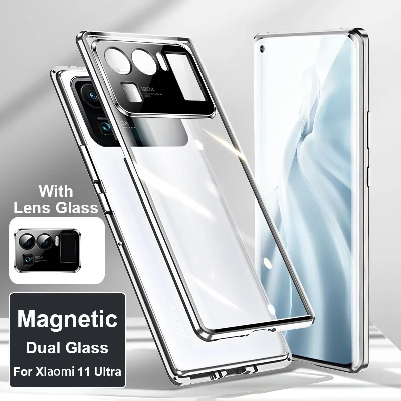 

Металлический магнитный чехол 360 для Xiaomi Mi 14 13 Lite 12 11 Pro, ультрадвусторонняя стеклянная защита для объектива Xiaomi 12 13 14 Pro, крышка