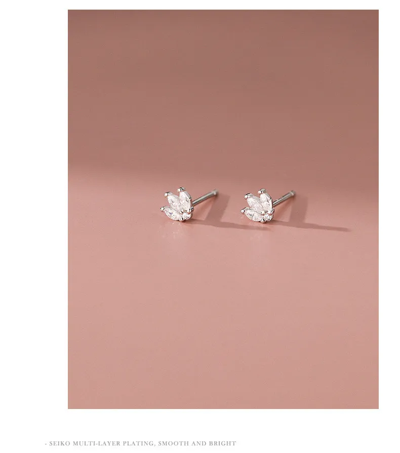 Real 925 Sterling Silver Inlaid Zircon Small Stud Earring for Women Fine Valentine's Day Jewelry