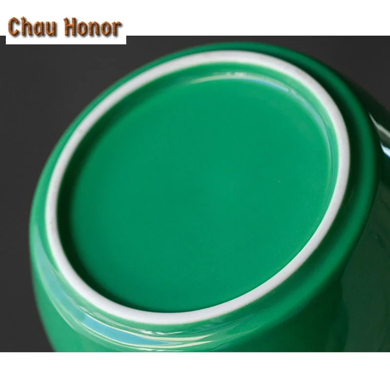 260ml Retro Okra Green Glaze Ceramic Tea Residue Jar Household Tea Garbage Can Tea Residue Bucket Kung Fu Teaset Accessories