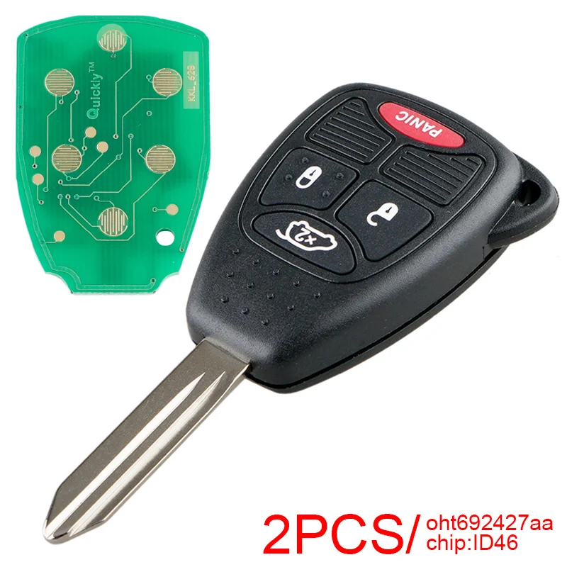 2pcs 3 + 1 Buttons Car Remote Key Fob Parts with ID46 Chip OHT692427AA for Chrysler 200 300 300c PT Cruiser Sebring