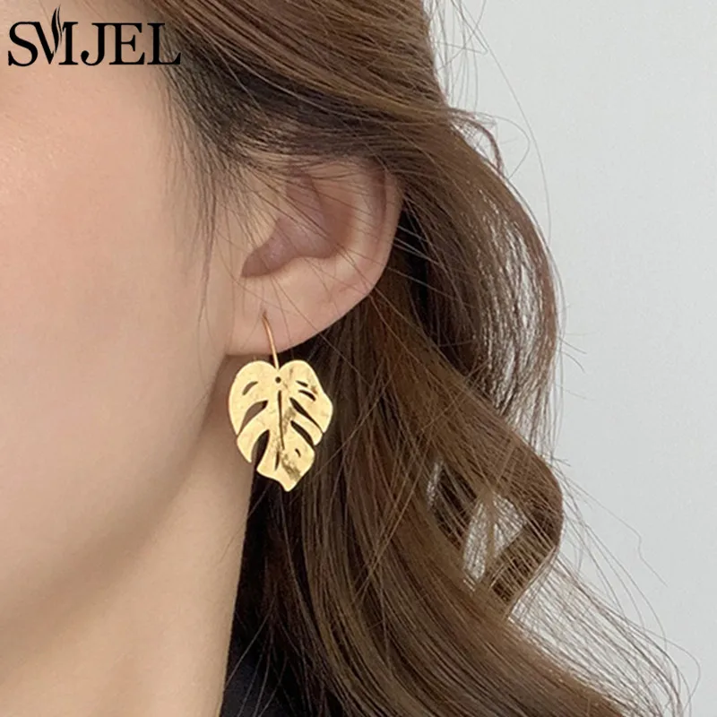 Dangle Earrings Vintage Metal Big Leaf Earrings For Women