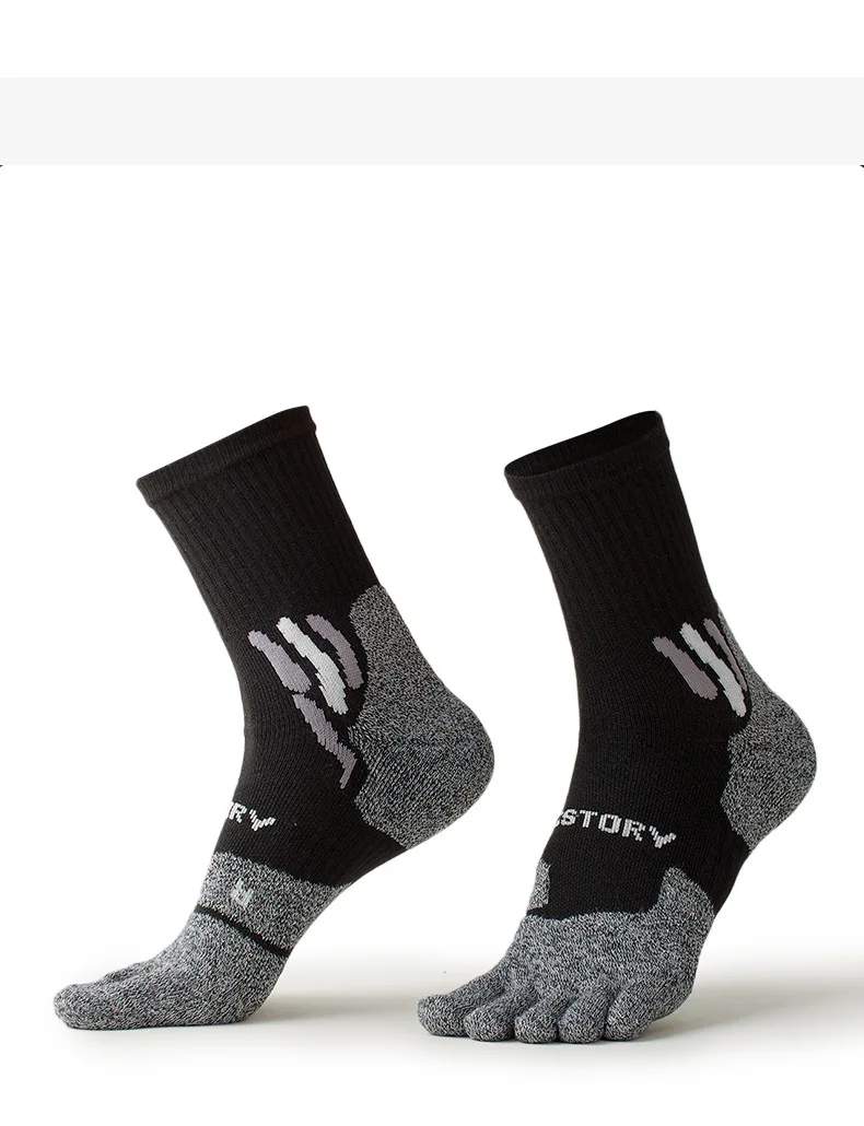 1 Paar COOLMAX Zehensportsocken für Herren, Patchwork-Farbe, schnell trocknend, schweißableitend, elastisch, High-Top-Fünf-Finger-Radsocke – Detail 3