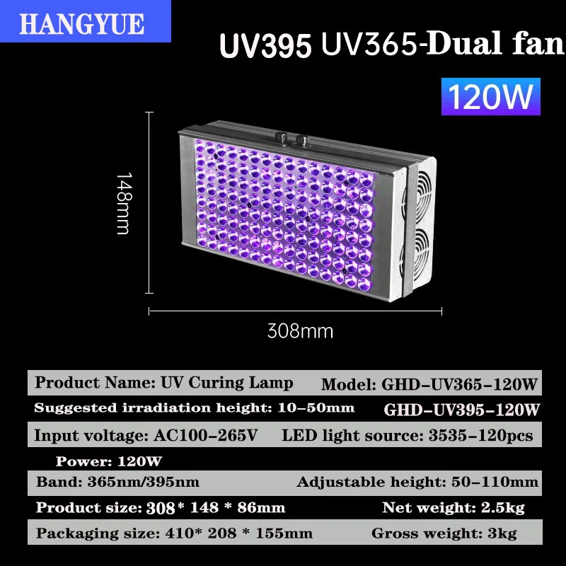 Portable 120W UV Curing Lamp 395nm 365nm Shadowless Adhesive UV Curing Lamp Dry Fluorescence Detection, Glass Repair
