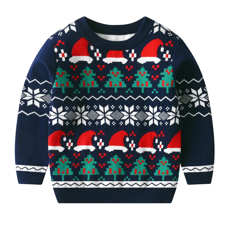 

Christmas Sweater Boys Girl Kids Children Jumpers O-Neck Knitted Sweater Pullover Cartoon Boys Girls Sweater New Year Costum