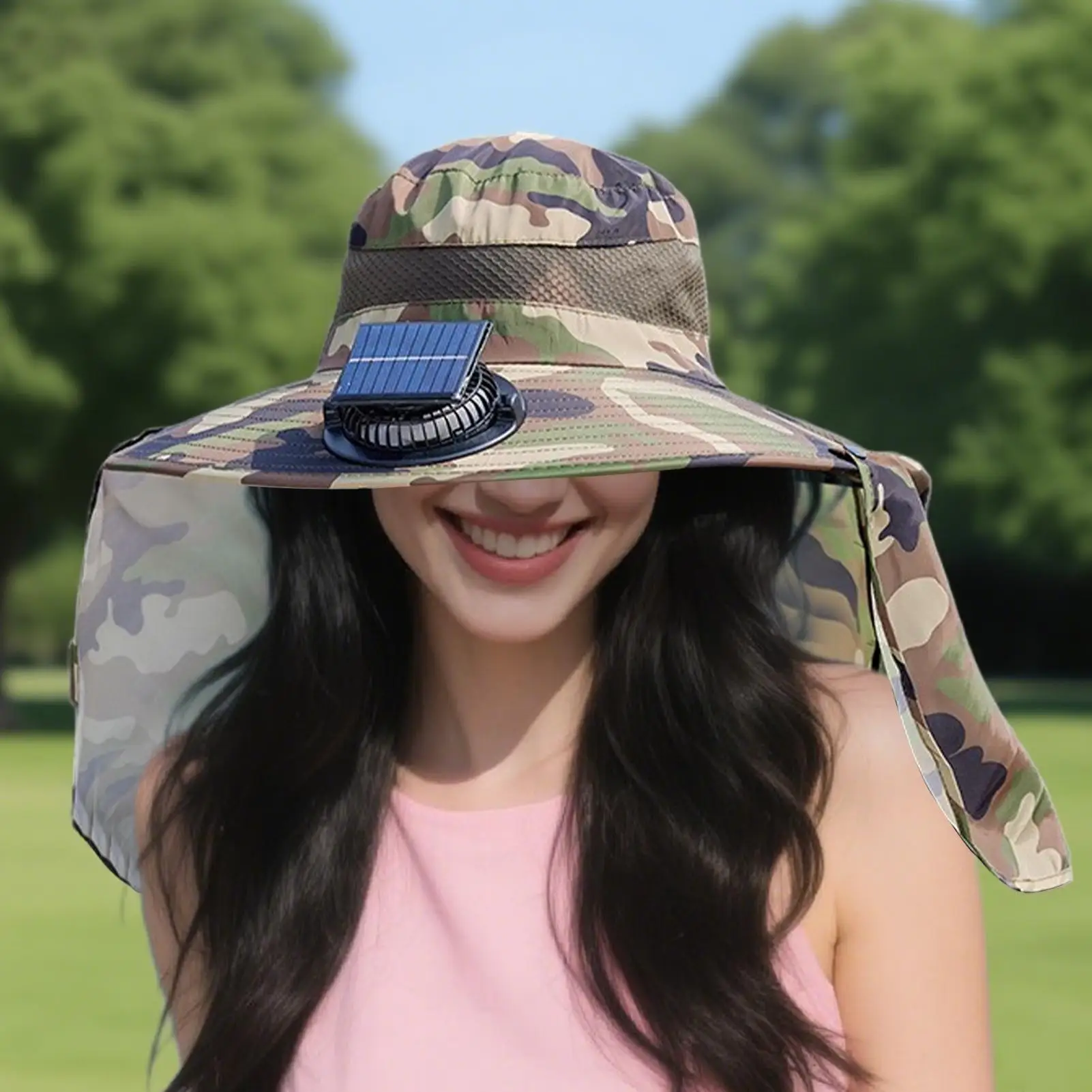 1pcs Solar-Powered Outdoor Cooling Fan Hat With Adjustable Brim - UV Protection Sun Cap For Fishing, Hiking & camping Travel