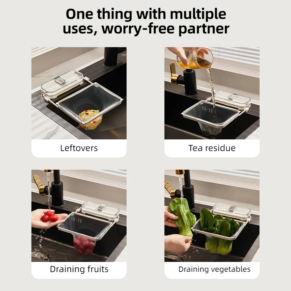 Hanging Net Filter Bag Multi-Purpose Drainage Rack Foldable Sink Strainer Mesh Bag Stand Waste Garbage Net Shelf Anti-Clogging