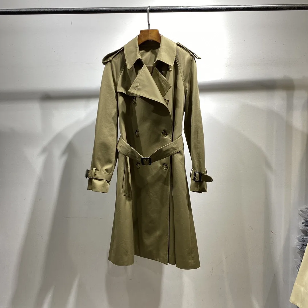 

New lapel double breasted waistband slimmer mid-length trench coat
