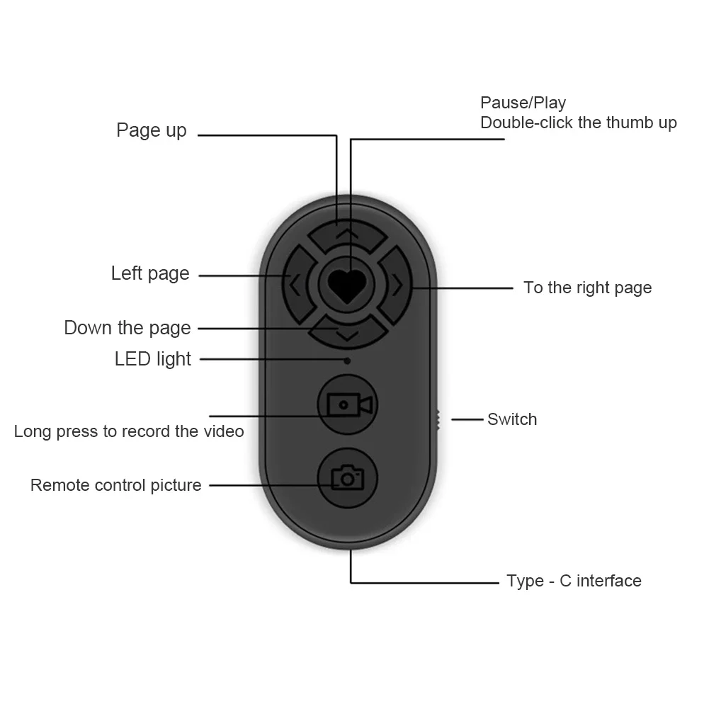 Rechargeable Bluetooth-compatible Remote Controller 7 Buttons Wireless Mobile Phone Selfie Photo Shutter for Video Page Turner