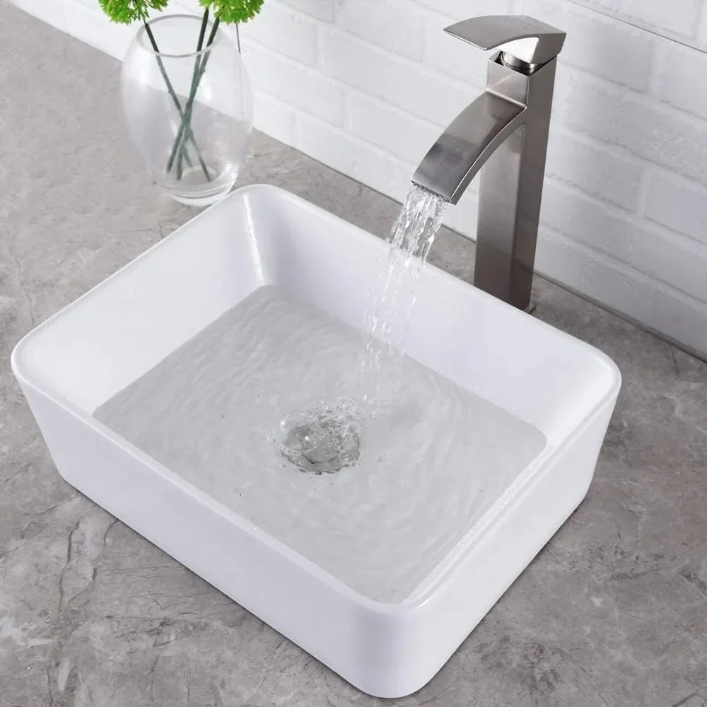 Vessel Sink Rectangular - 16x12 Rectangle Bathroom Sink Pure Porcelain Ceramic Vessel Sink, Above Counter Sink Art Basin