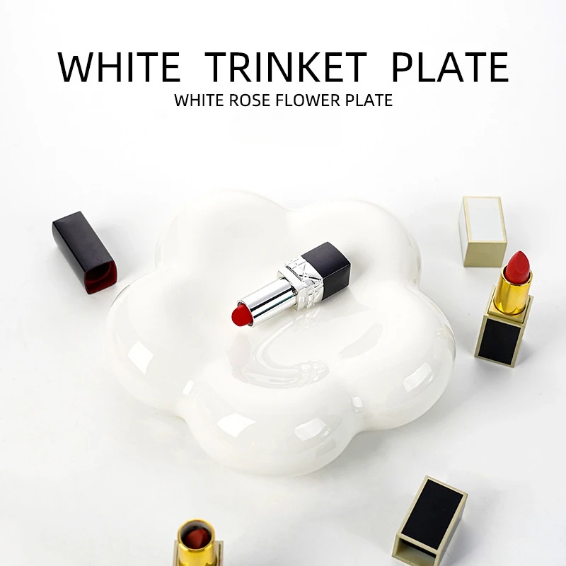 Chubby Creative Flower Ceramic Plate Photo Props Jewelry Dish Desktop Lipstick Small Objects Organizer Tray Decoracion 2