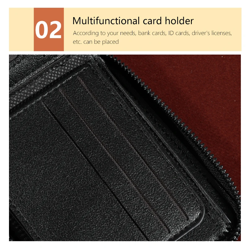 Kurze Herren-Geldbörse mit Reißverschluss, Kartenhalter mit mehreren Karten, zweifach gefaltete Geldbörse aus PU-Leder mit Münzfach, Geschenk für Männer – Detail 3