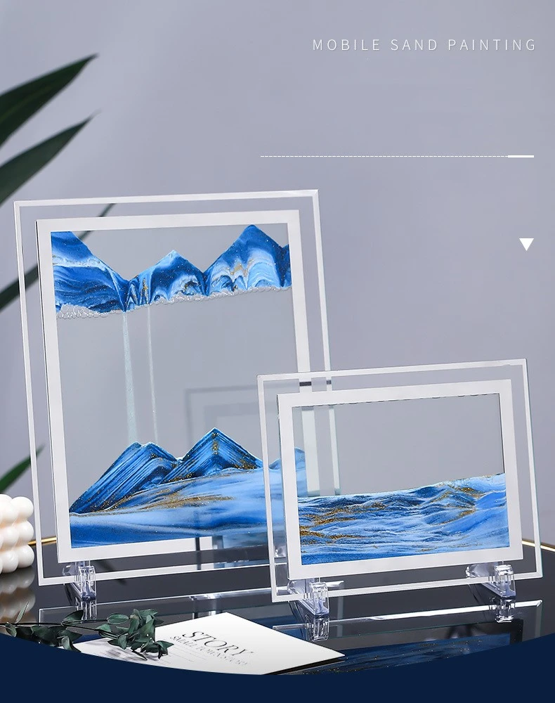 Moving Sand Art Picture Round Glass 3D Deep Sea Sandscape In Motion Display Flowing Sand Frame Sand Painting