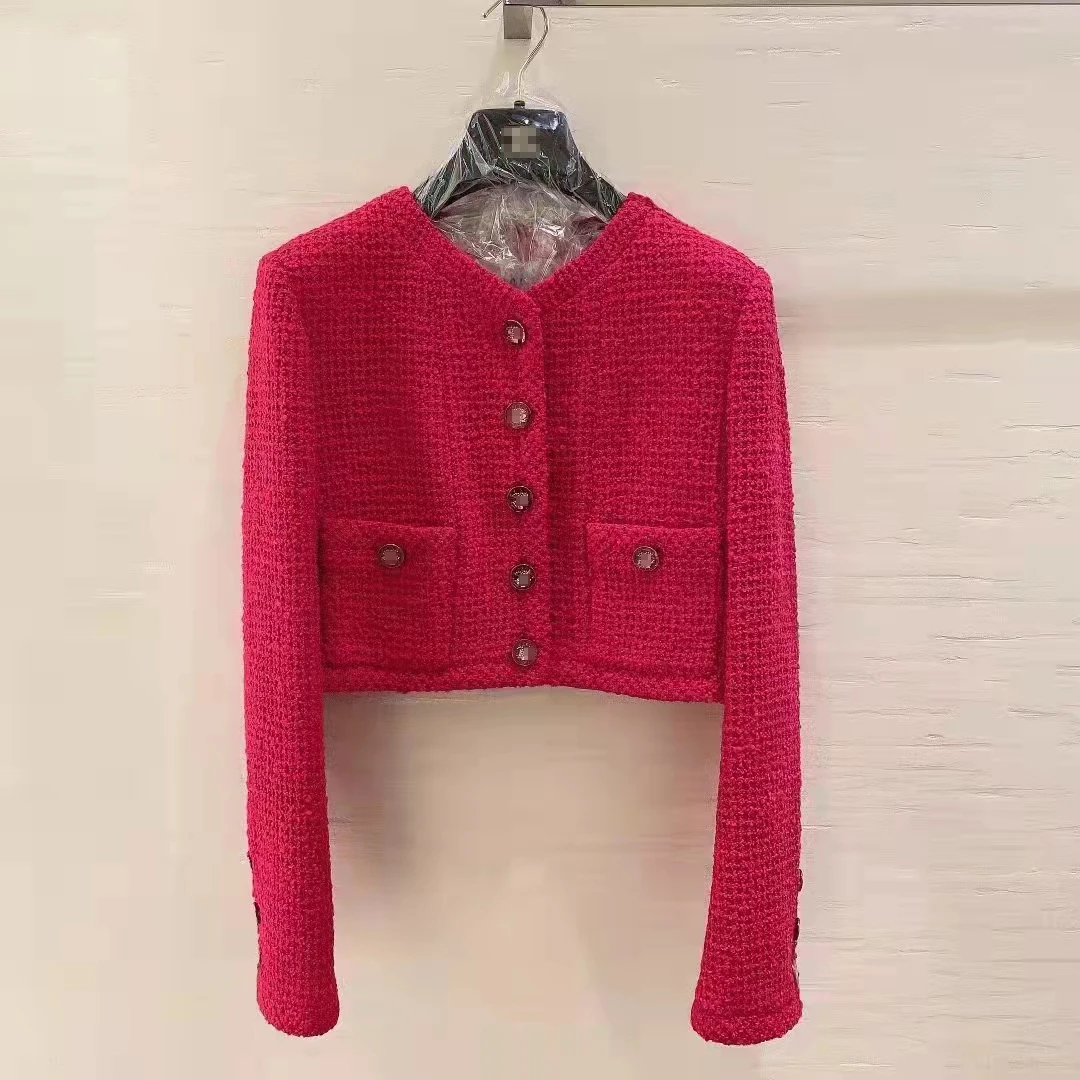 

Женская твидовая короткая куртка, элегантный тонкий кардиган с маленьким запахом и круглым вырезом, верхняя одежда на осень и зиму, s484