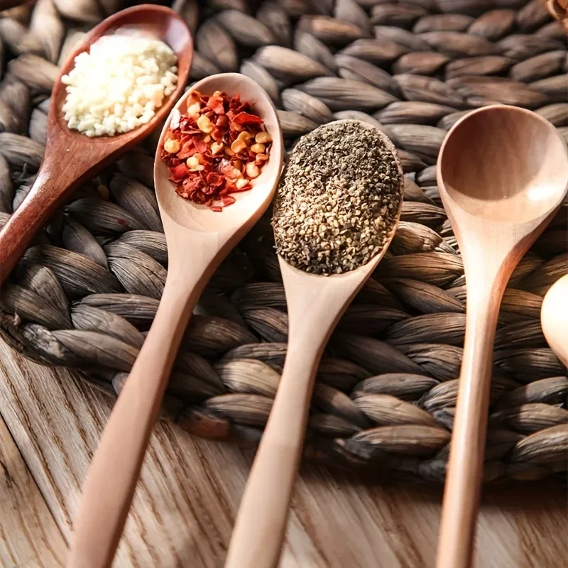 Wooden Tea Spoon Long Coffee Spoons Small Teaspoon Set Honey Dessert Spoon Coffee Drink Stirrer 6PCS