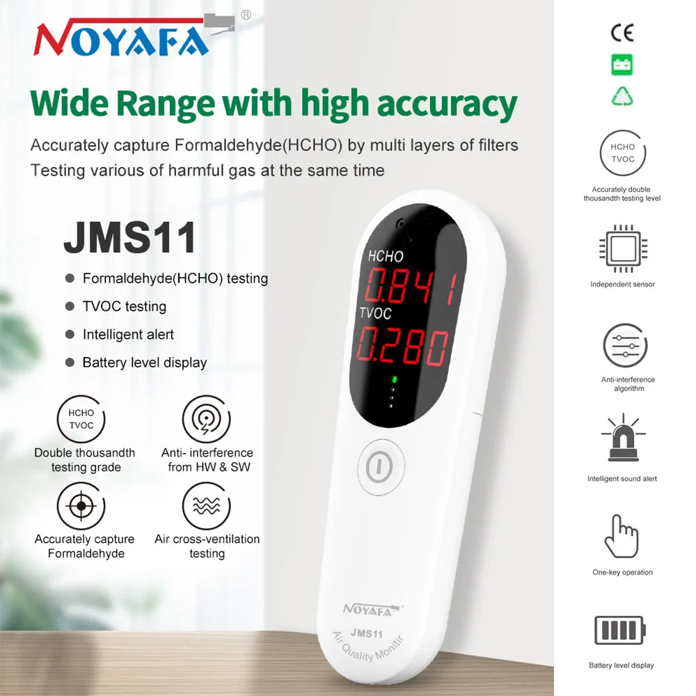 

NOYAFA JMS11 PH Meter Digital Air Quality Monitor Formaldehyde TVOC Meter Portable Sensor Tester