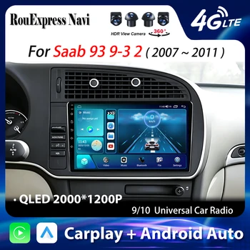 Autoradio Android Auto per Saab 9-3 2007-2011 con Carplay, Navigatore GPS, Stereo Bluetooth e Display QLED