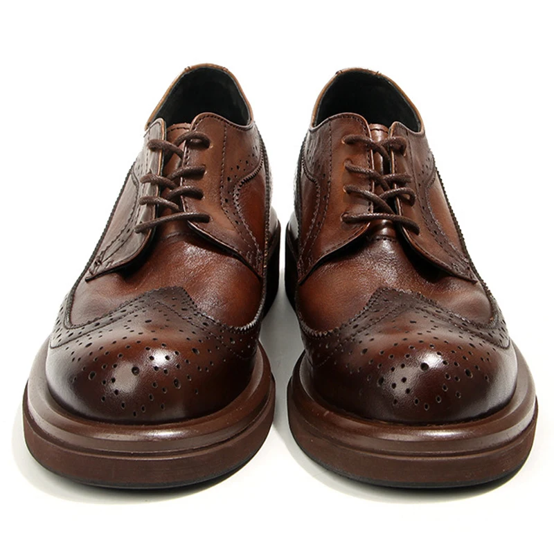 Genuine Leather Men's Block shoes Mens Business Shoes Luxury Handmade Comfortable Man Casual Shoes Retro Men Leather