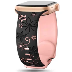 Engraved Silicone Strap - 42 44 45 46 49mm (Black pink)