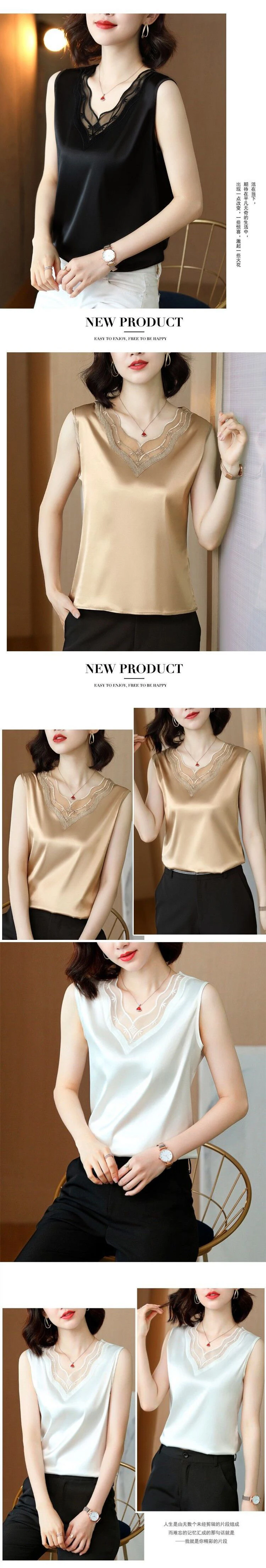 S66b22d1445e647668dfc1524ba8feacbf Korean Silk Women Blouses Shirt Woman Satin Blouse Tops Women Satin Lace Embroidery Blouse Top Woman V-neck Printing Shirts Tops Mallzona