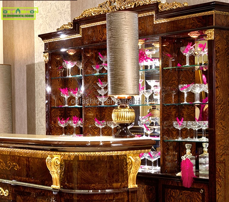 Vitoria Style Bar Home Furniture, Exquisite Carved Wooden Bar Counter Table, Luxury Brown Wooden Wine Cabinet image 4