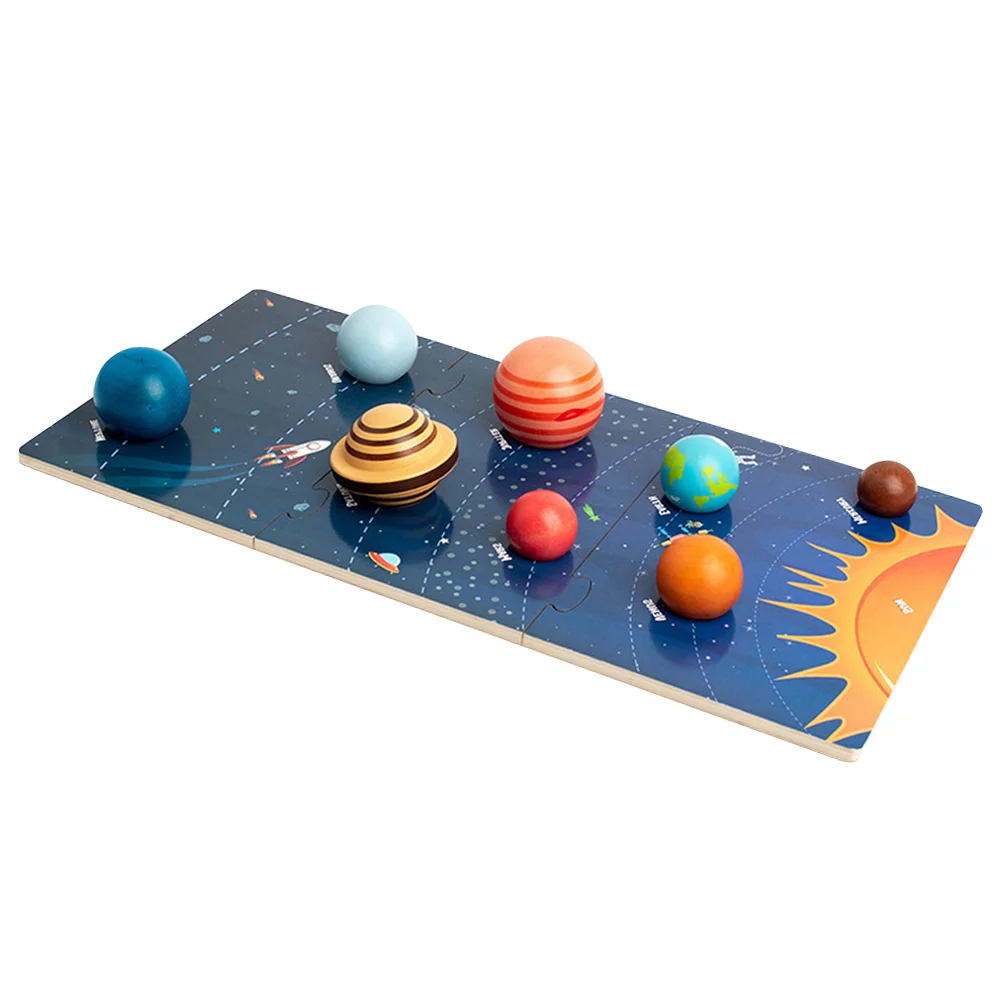 

1 Set of Wooden Space Toy Kids Planet Puzzle Plaything Cartoon Planet Match Toy Educational Toy