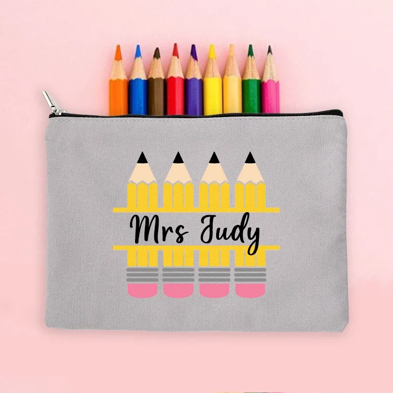 Teacher Gifts Personalised Teacher Name Zipper Makeup Bags Student Back To School Pencil Bag Travel Wash Storage Pouch Classroom 5