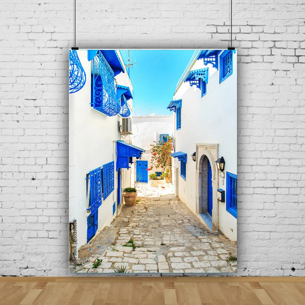 

SHENGYONGBAO Flower Seaside Island Scenery and Green Plants Old House White Pigment Wedding Photography Background Prop LJD-03