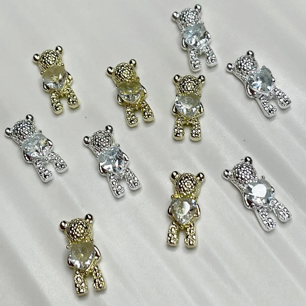  CometBeautySupply 3D TeddyBear Nail Charms, Silver DIY Charms  Luxury Zircons Crystal, 3D Nail Rhinestones, Manicure Nail Art Decoration Bear  Nail Jewelry (5 Gold+ 5 Silver) : Beauty & Personal Care