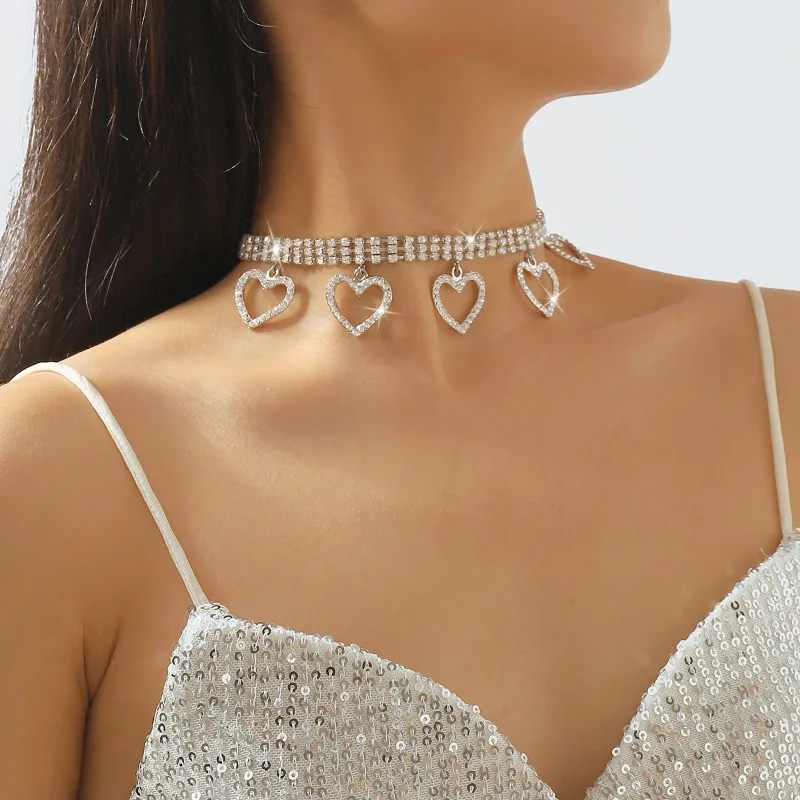 Exaggerated Golden Love Full of Rhinestones Shiny Women's Necklace Luxury Wedding Party Clavicle Chain For Women Fashion Jewelry