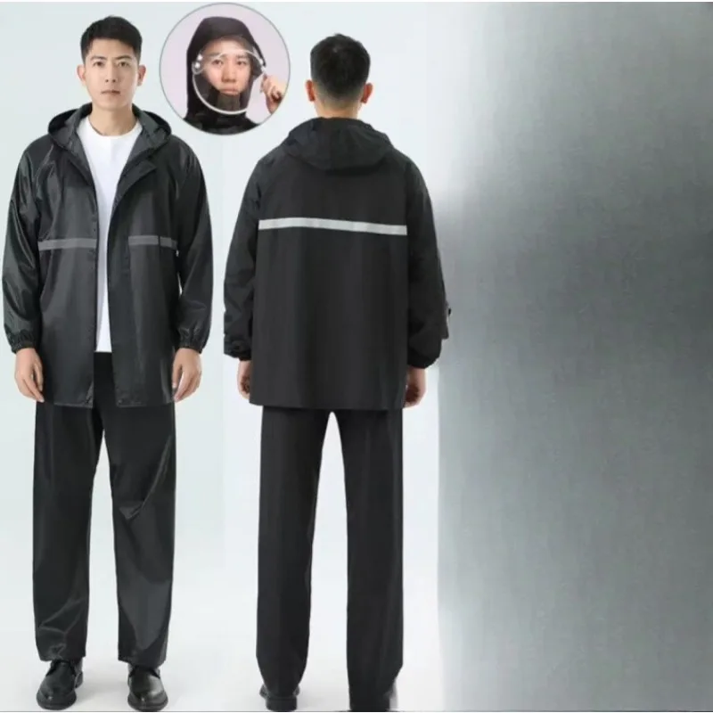 Rain Suit Men Women Waterproof Heavy Duty Motorcycle Rain Gear Reflective Raincoat And Pants Set
