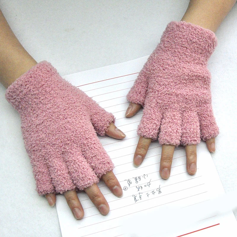 

Fleece Fingerless Gloves Unisex Half-fingers Fuzzy Winter Keep Warme Knitted Gloves Women Men Write Driving Office Wrist Gloves