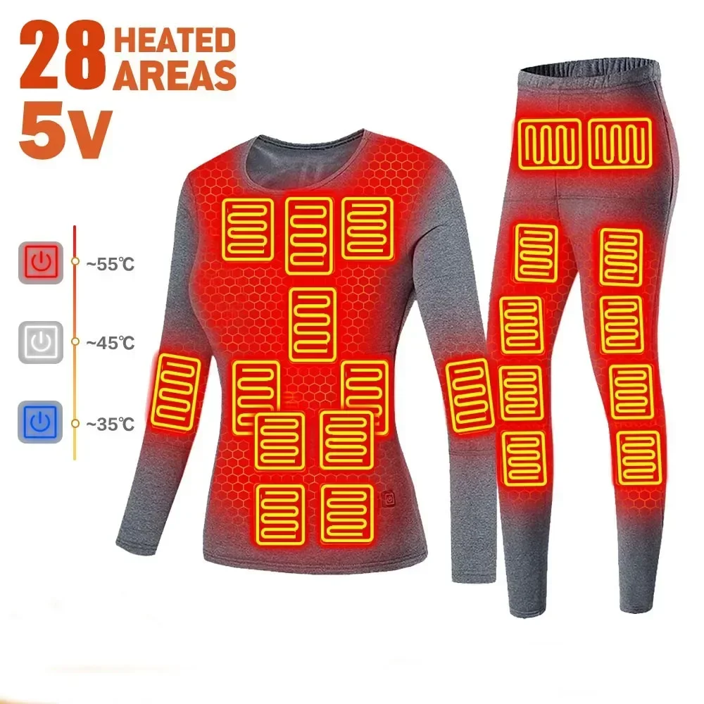 

Heated Thermal Underwear Woman Heated Jacket USB Electric Heating Clothing Undershirt Ski Suit Winter Heating Underwear Women