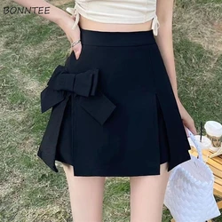 Shorts Women Teens Bow Black Kawaii Lsieure High Waist Design Mujer College Korean Style Trendy Irregular Летние Elegant Lovely