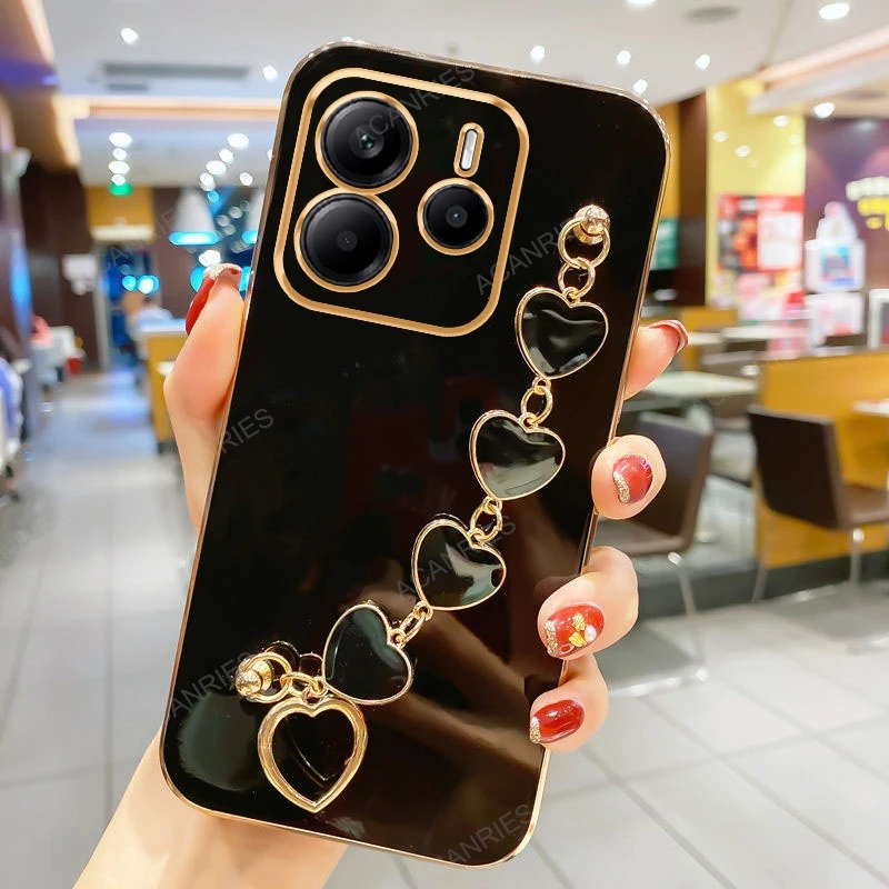 Luxury Plating Love Heart Bracelet Chain Soft Back Phone Case