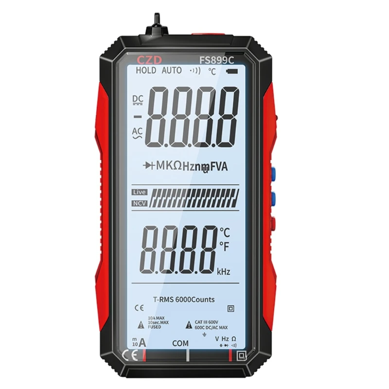

Digital Multimeter Auto-Ranging 6000 Counts Trms Voltmeter/Ohmmeter/Capacitance