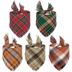 Christmas Dog Bandana Pet Plaid Triangle Bandana Tassel Dog Scarf Saliva Bandana for Large Dog Pet Accessories